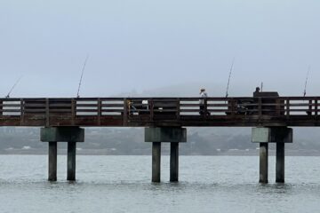 Subsistence fishers fishing off a pier at Hunters Point, San Francisco Bay. Fish there have been found to have high levels of PFAS.