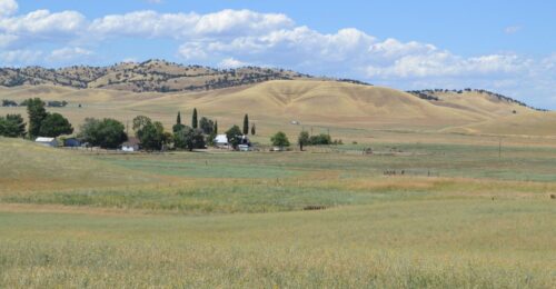 A picture of the location of the proposed Sites Reservoir project, which is a rural valley with ranches.